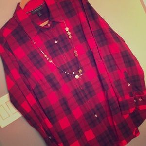 Red & Black Plaid Button Down Lane Bryant